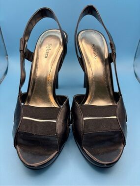 Style & Co. Black Open-Toe Slingback Heels-Leather & Fabric